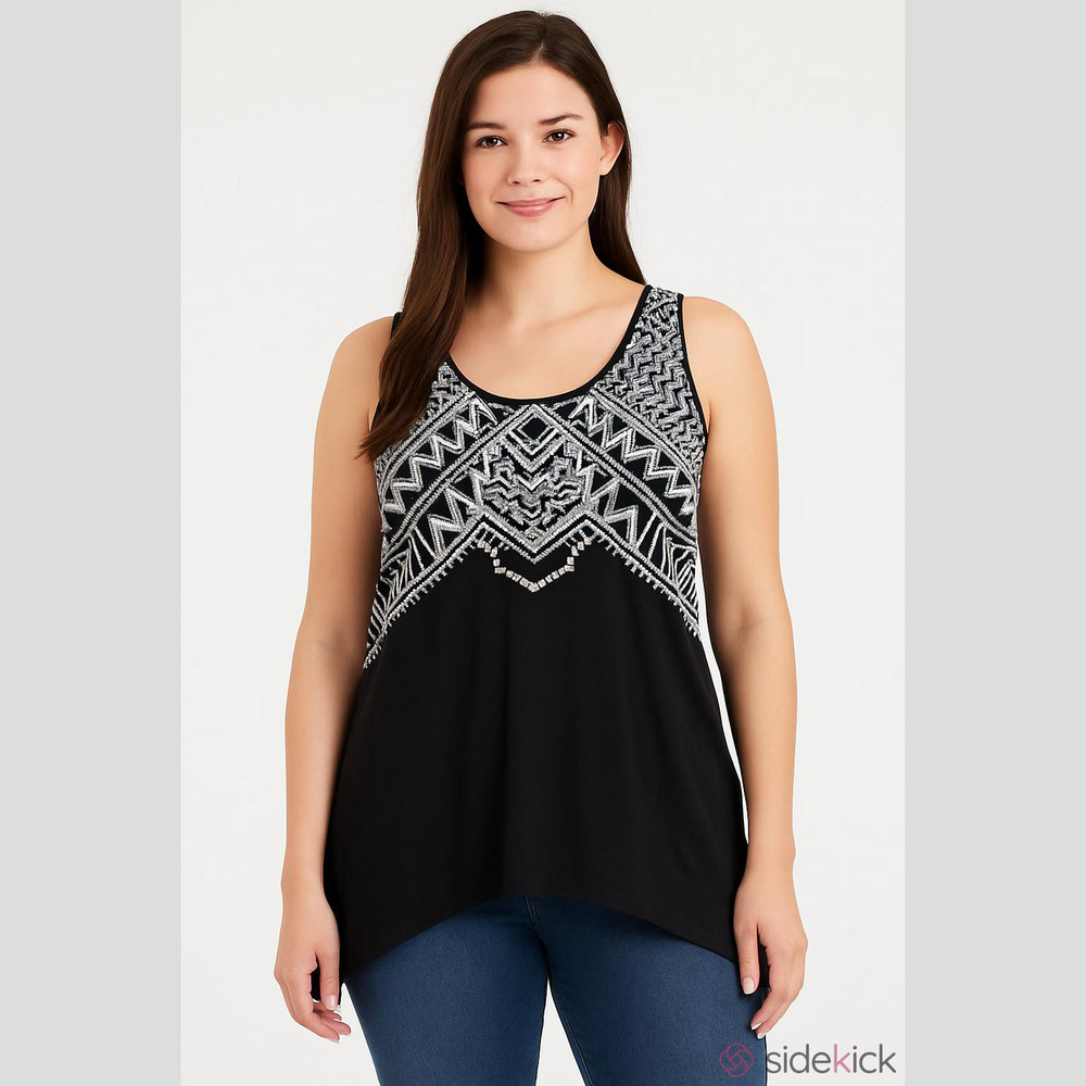 AVENUE Tank Tunic Silver Dot Shimmery Details Plus Women’s Sz 18/20